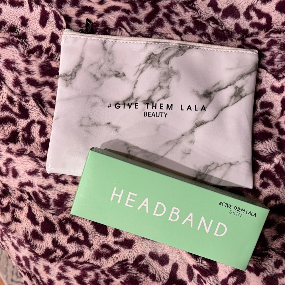 Brand new! Give them Lala makeup Marble Pouch and Headband Set